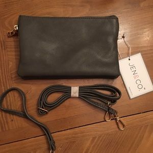 Jen and Co Charcoal Vegan wristlet/crossbody NWT